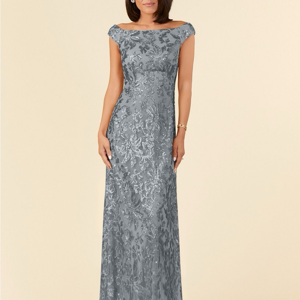 Azazie Gray Floral Maxi Dress